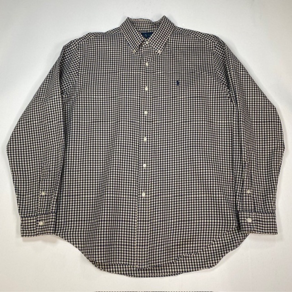Ralph Lauren Mens XL Classic Fit Gingham Check Button Down Shirt Navy Blue White
